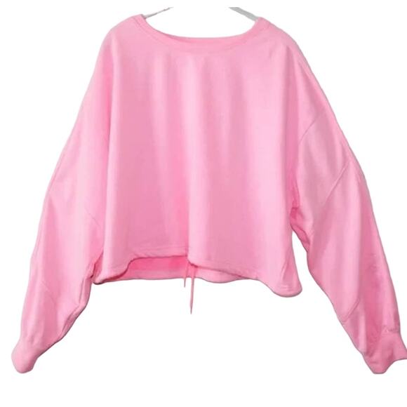 Elodie Womens French Terry Crop Sweatshirt Medium Neon Pink NEW Drawstring Waist - Picture 3 of 7